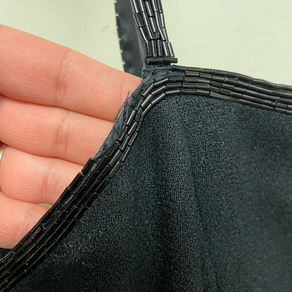 Lauren Ralph Lauren 2000s Black Mini 100% Wool Dress with Beaded Straps SZ 6 - Picture 3 of 7